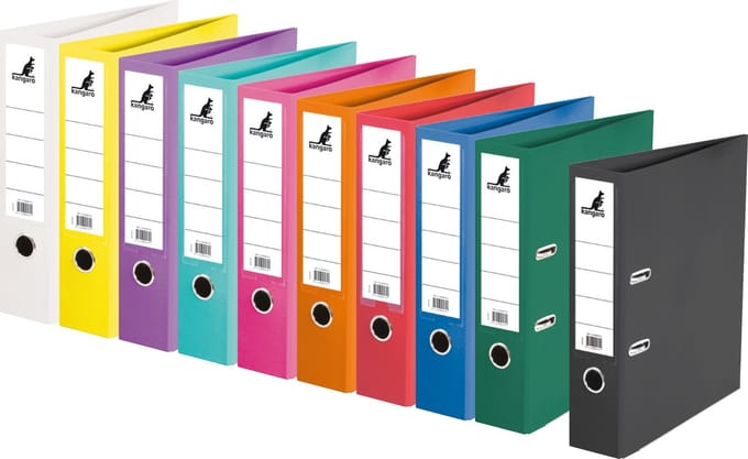 Kangaro ordner - A4 - 2-rings - rugbreedte 75mm - 10 stuks assorti kleuren