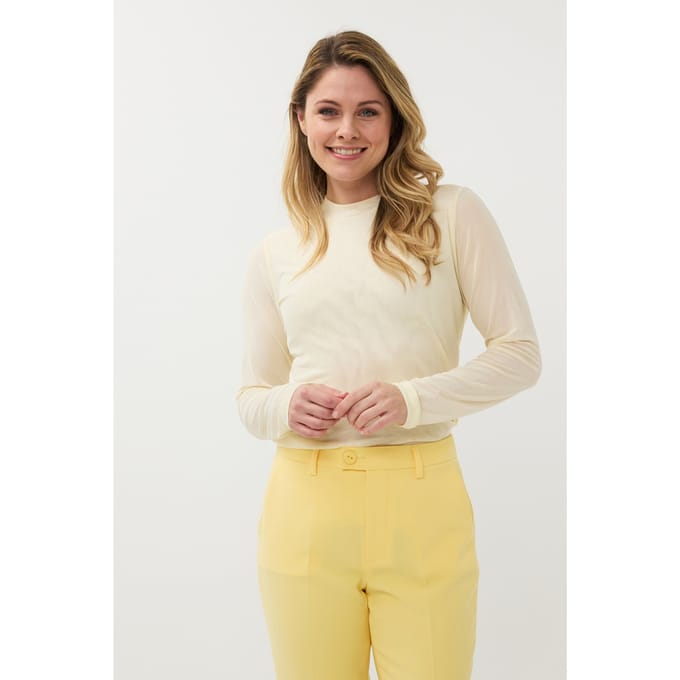 EsQualo Top Mesh Light Yellow Größe: S | Longsleeves Outlet | Damen | Gelb