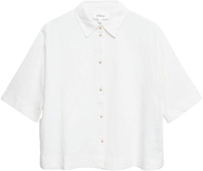 Vrouwelijke Linnen Mengsel Korte Mouwen Blouse met Hemdneck s.Oliver