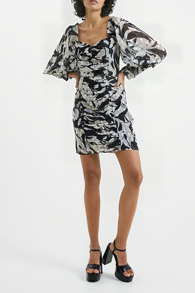French Connection Ally Dinah L/s Ruched Dress Black Größe: 8 | Minikleider Outlet | Damen | Schwarz