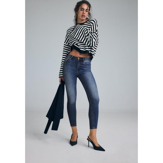 Stradivarius D07 skinny high waist jeans  OVERGEVERFDE DENIM WASSING 42