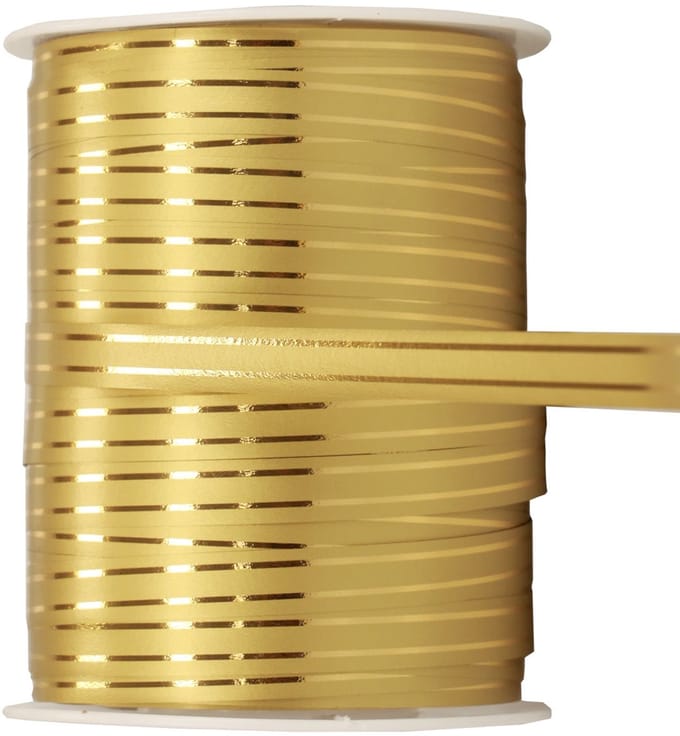 Krullint cadeaulint goud met gouden strepen 10mm 250m