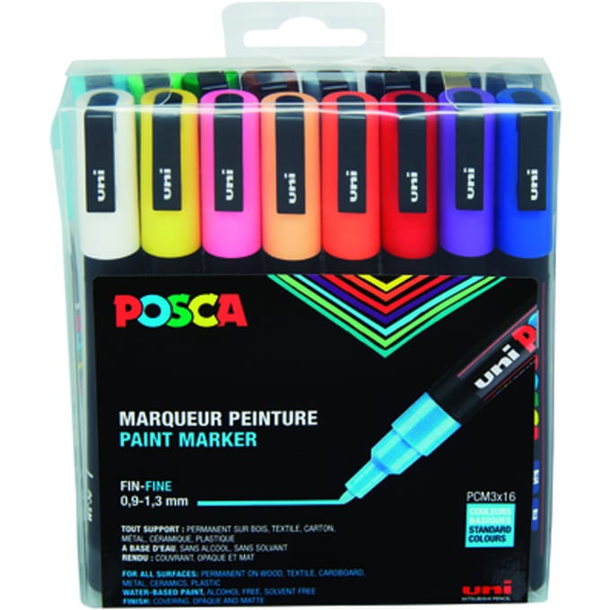 Uni Posca Stiften Standard Colors - 16 stiften - PC3M 0.9-1.3 mm lijn