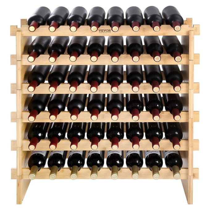 Étagère de présentation modulaire empilable pour 48 bouteilles de vin en bois de bambou 6 niveaux