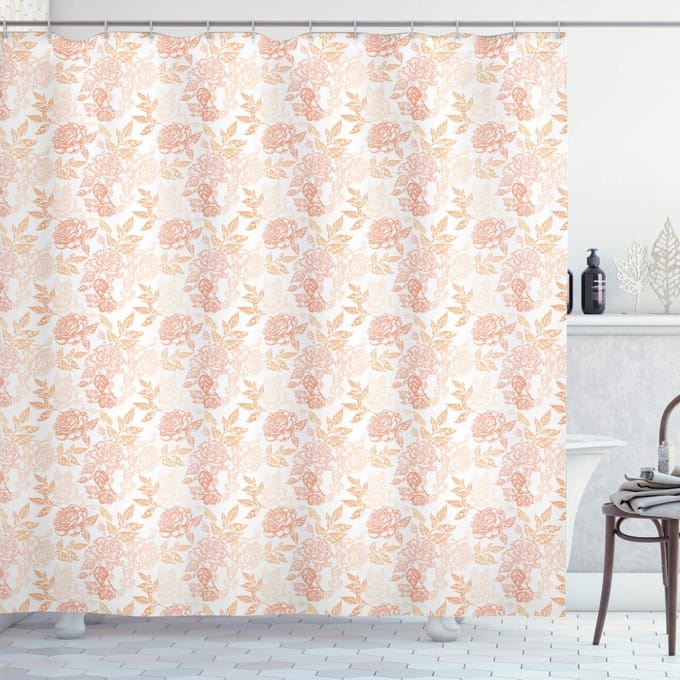 ABAKUHAUS Vintage roze douchegordijn – 175 × 180 cm – perzik wit