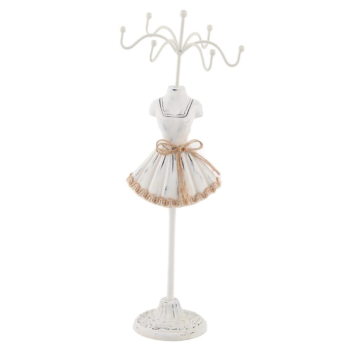 Sieradenhouder Display Ketting Oorbellen Opbergruimte Polyresin Poppenstandaard met Afneembare Beugel Grijs 3 white
