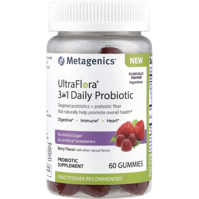 Metagenics, UltraFlora® 3-in-1 Dagelijks Probioticum, Bessen, 60 Gummies