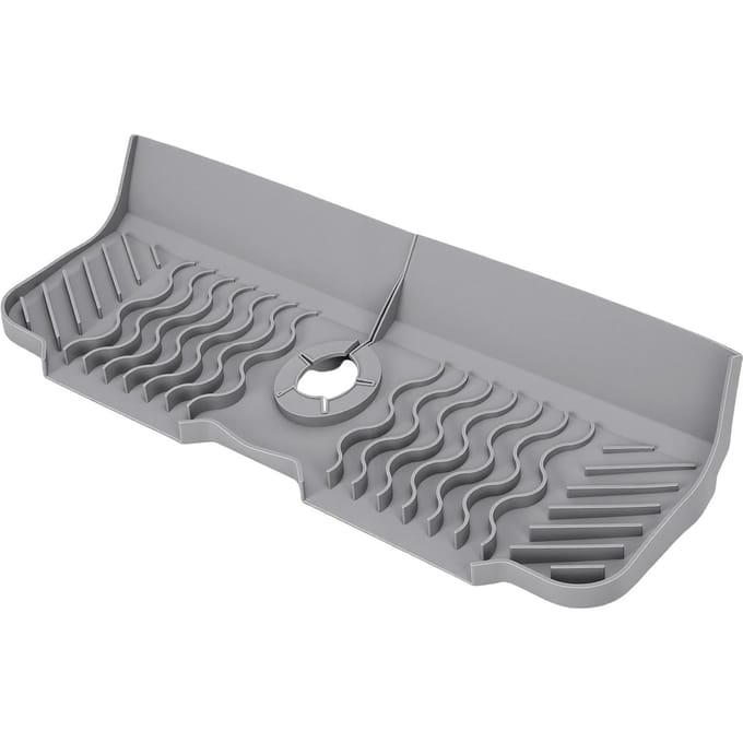 Tapis de Robinet en Silicone 17,7 Pouces de Long Protecteur d'Évier Tapis d'Égouttage Empêcher les Éclaboussures Plateau de Séchage pour Évier de Cuisine grise