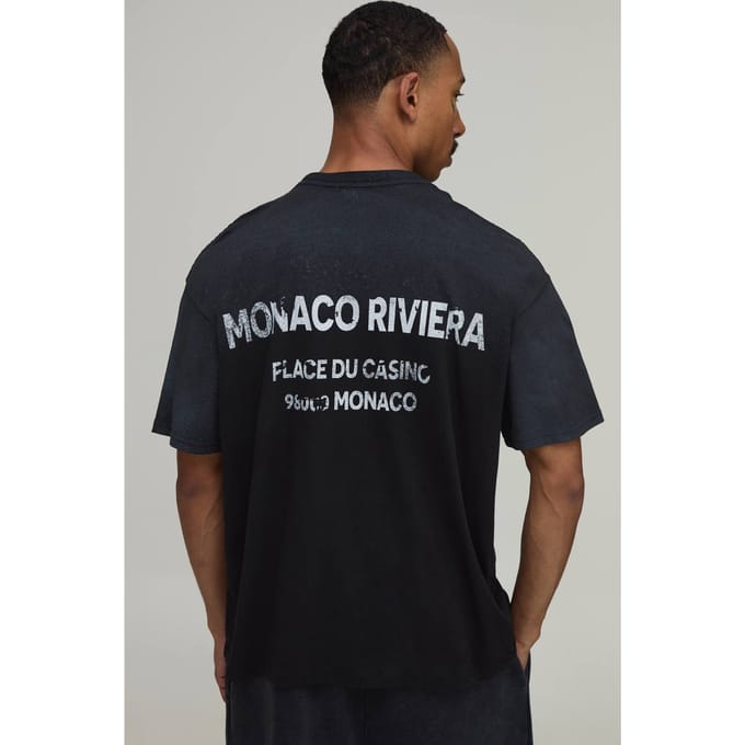 Oversized Fit Monaco Riviera Spray Wash T-shirt | Black | Size Small