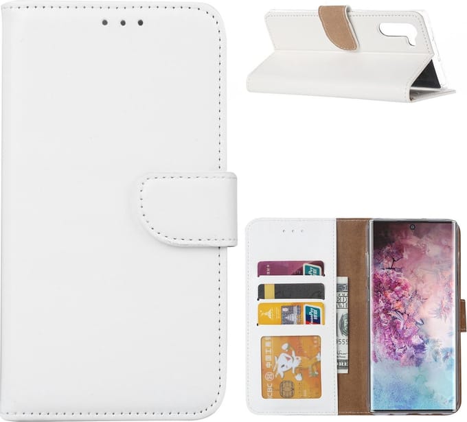 Bookcase Geschikt voor: Samsung Galaxy Note 10 - Wit - portemonnee hoesje