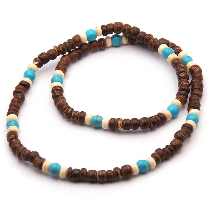 No Evil Kralenketting FLORIDA met kokoskralen bruin wit en turquoise