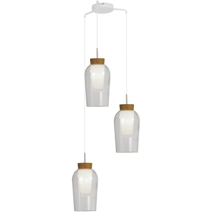 Mantra Iluminación Hanglamp Nora, wit, transparant 3-lamps, rond, glas