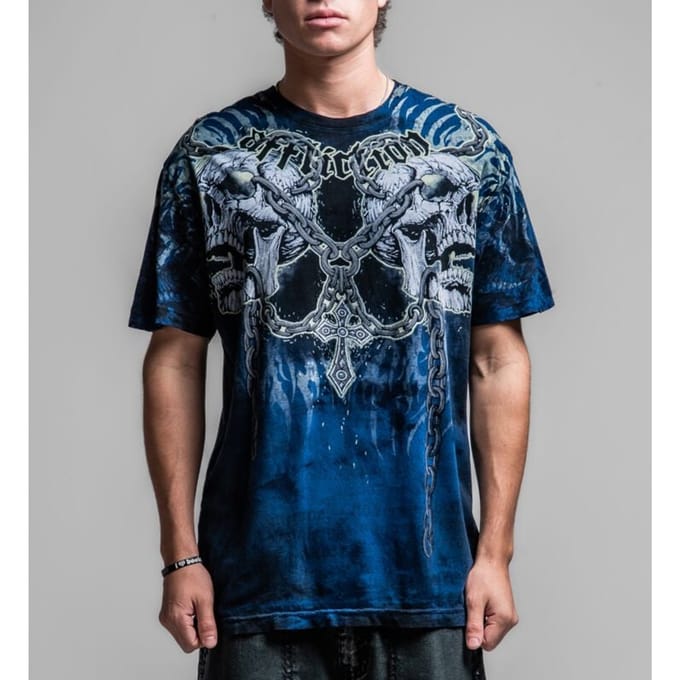 Affliction T-shirt - Decimation S/S Tee - XL - voor Mannen - donkerblauw
