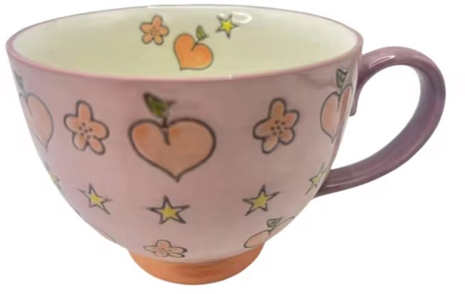 Mok - Handgeschilderd Keramiek - Pastel Roze met Perzik-Hartjes & Sterren - 450ml