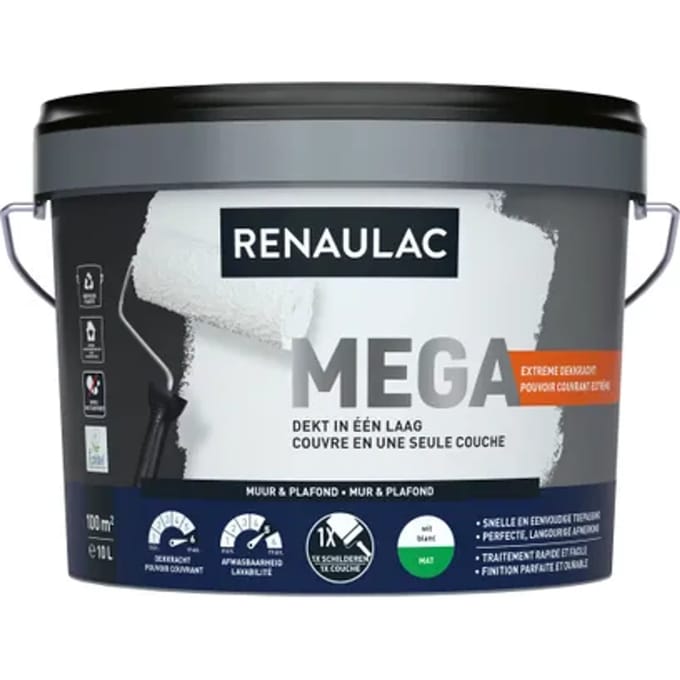 Renaulac Méga Muurverf - Mat - Wit - 10l