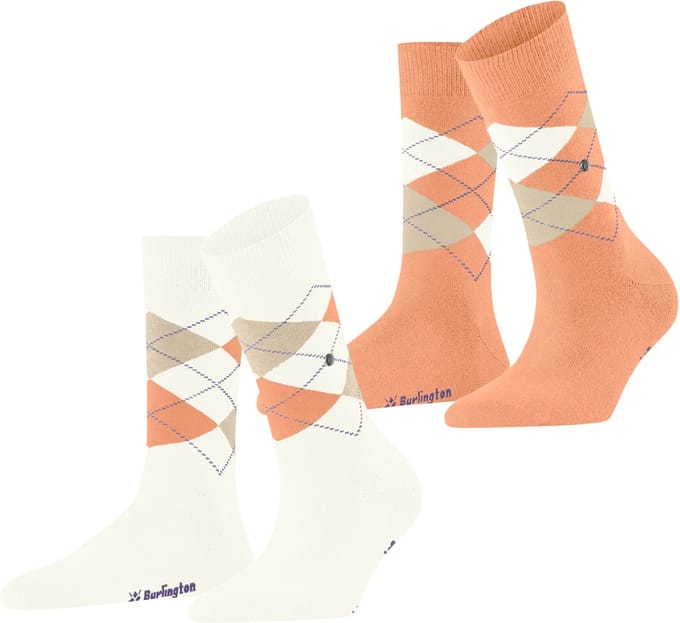 Burlington Everyday Argyle 2-Pack gedessineerd katoen sokken dames wit - maat 36-41