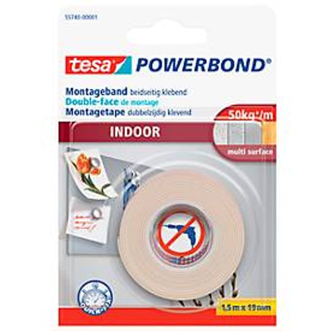 Dubbelzijdig montagetape tesa® Powerbond Indoor 1,5mx19mm wit