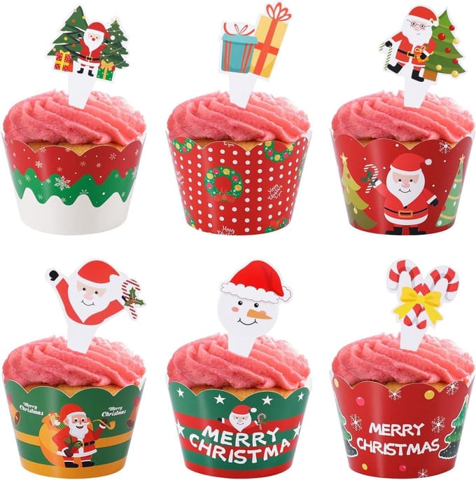 60st Kerst Cupcake Toppers en Wrappers - 5 Stijlen Feestelijke Taartdecoratie