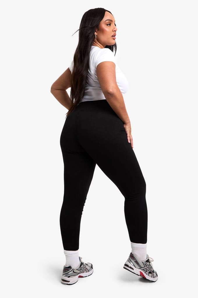 Dames BOOHOO BASICS PLUS HOOGGETAILLEERDE DIEPE TAILLEBAND LEGGING | Zwart | Maat: 46