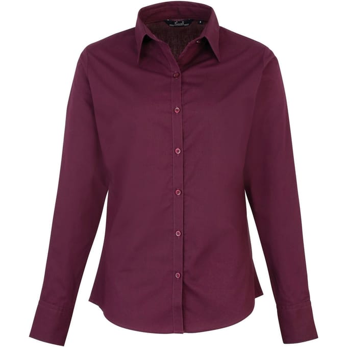 Premier Dames/Dames Popeline Blouse met Lange Mouwen (Aubergine)