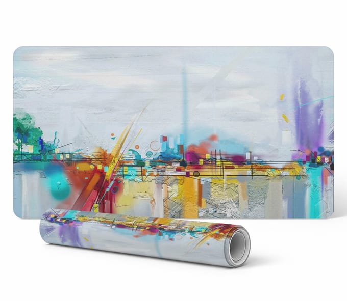 Moderne bureauonderlegger voor thuiswerken, abstract landschap, 90x45 cm