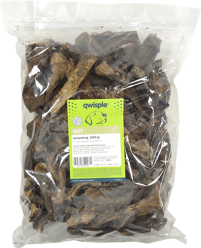 Qwisple Geitenlong - Hondensnacks Natuurlijk Gedroogd - 1000 gr