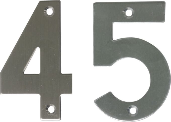 AMIG Huisnummer 45 - massief Inox RVS - 10cm - incl. bijpassende schroeven - zilver