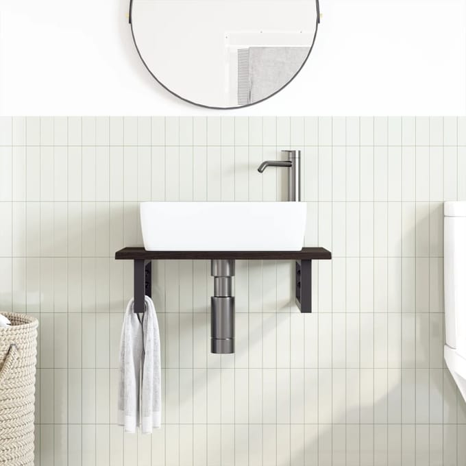vidaXL - Badkamer - wandschap - staal - en - massief - eikenhout