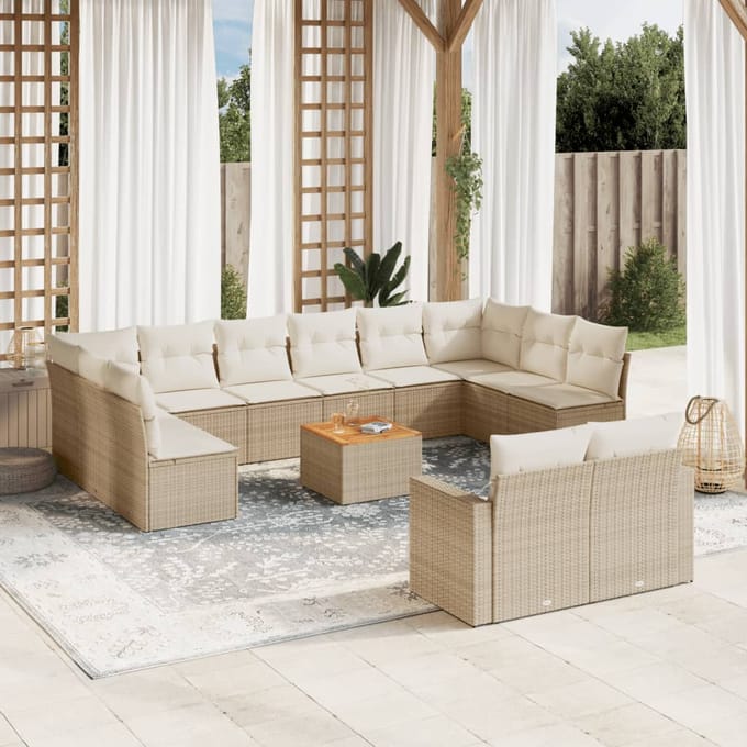 vidaXL - 13-delige - Loungeset - met - kussens - poly - rattan - beige
