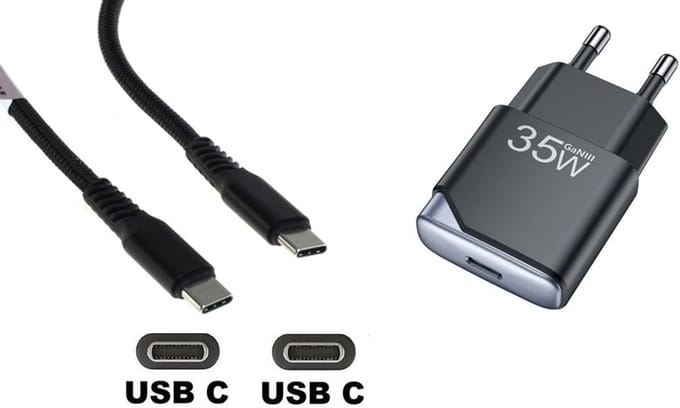 OneOne 35W snellader + 1,2m sterke USB C naar C kabel. GAN lader. PD PPS oplader adapter past op Kobo (Rakuten) eReader Elipsa, Elipsa 2E, Sage, Libra 2, Libra Colour, Clara 2E, Clara Colour, Clara BW - Kindle (Amazon) Scribe