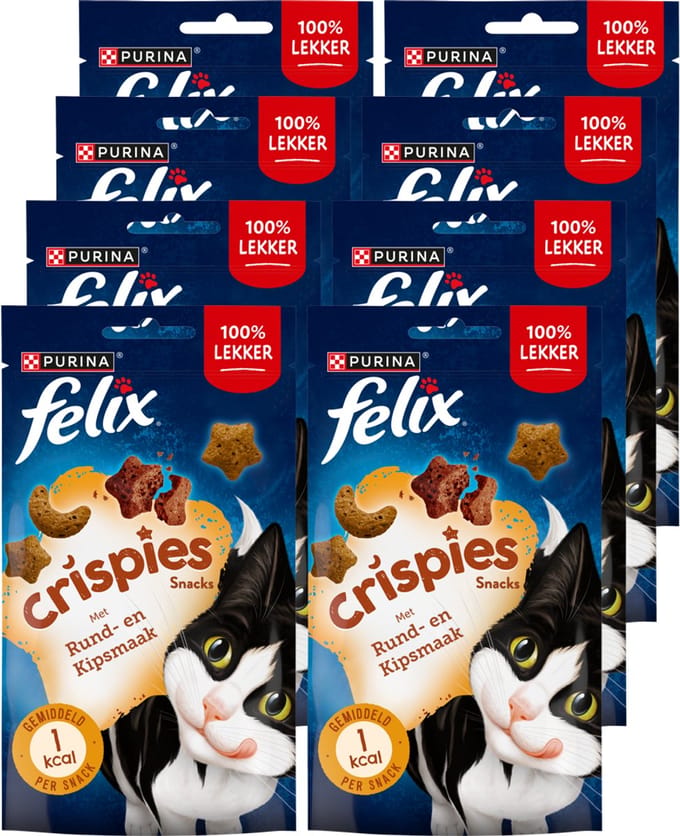Felix Crispies - Kattensnacks - Kattensnoepjes - Rund & Kip - 8 x 45 g