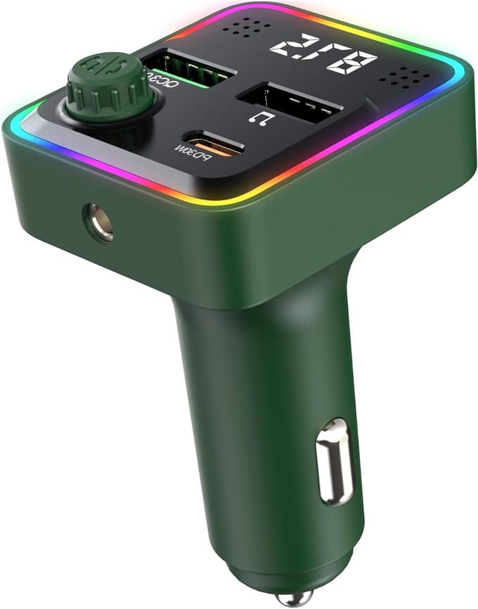 Auto FM Transmitter - Bluetooth Adapter - Muziek Streamen Bellen - Dubbele Microfoon Ruisonderdrukking - 48W Snel Laden - Groen