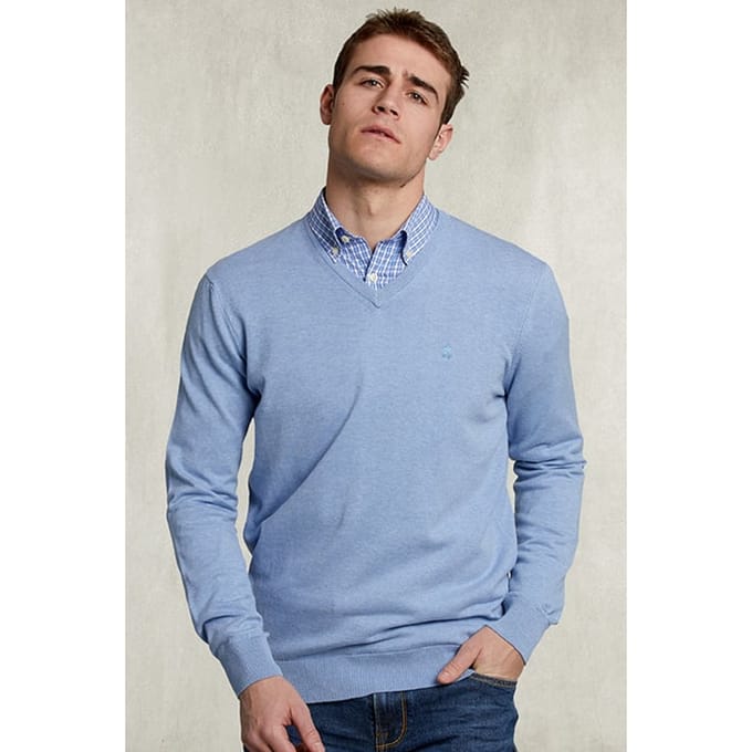 River Woods Basic V-neck Pullover Pool Mix Blue Size: S | Sweaters Outlet | Heren | Blauw
