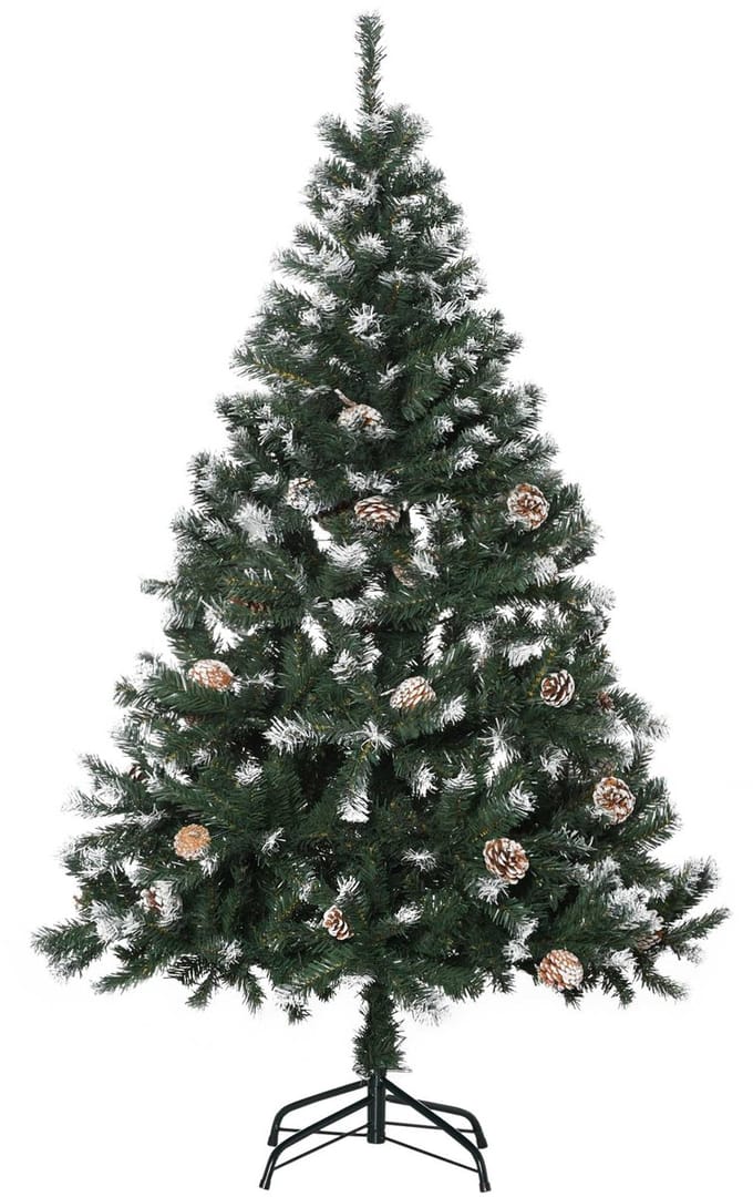 HOMCOM Christmas Tree Kunststof, Staal 85L x 85B x 150H cm Groen+Wit