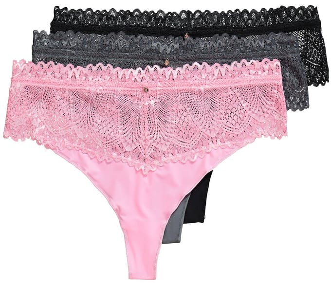 TruYou - Dames - Strings set van 3 kanten tailleband - Roze - Maat 58+