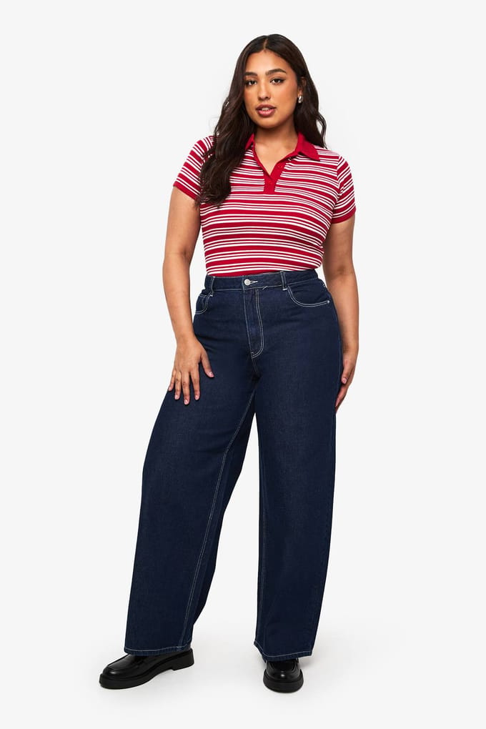 boohoo Dames Plus Mid Waist Baggy-fit jeans | Indigo | Maat: 48