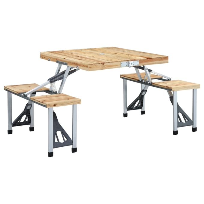 vidaXL - Campingtafel - inklapbaar - met - 4 - zitjes - staal - en - aluminium