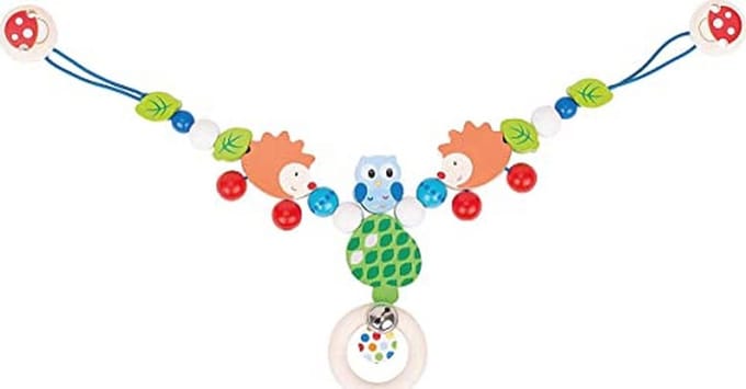 Kinderwagen ketting met clips en dierenfiguren