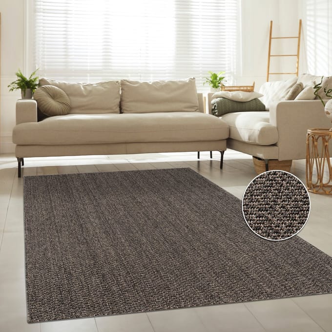 Flycarpets Laagpolig Vloerkleed Hamiber - Wol look - Antraciet