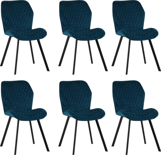 Colenis® - Rio eetkamerstoel - Set Van 6 - Petrol - Fluweel - Velvet - Industrieel - Stoel