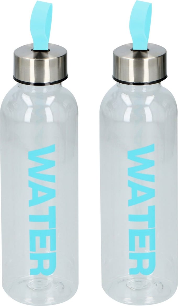 Cuisine Elegance Waterfles/drinkfles/sportfles - 2x - transparant/turquoise - kunststof - 550 ml
