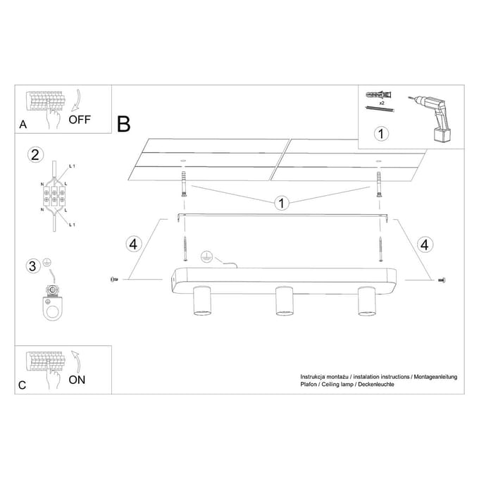 Sollux Lighting Plafondlamp Tavo - E27 - grijs - concreet - 10x55x13.5cm