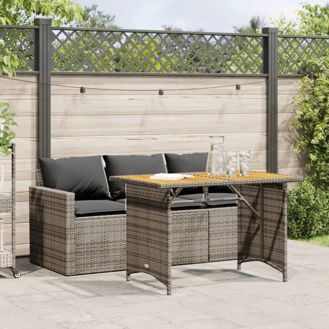 vidaXL - 2-delige - Tuinset - met - kussens - poly - rattan - grijs