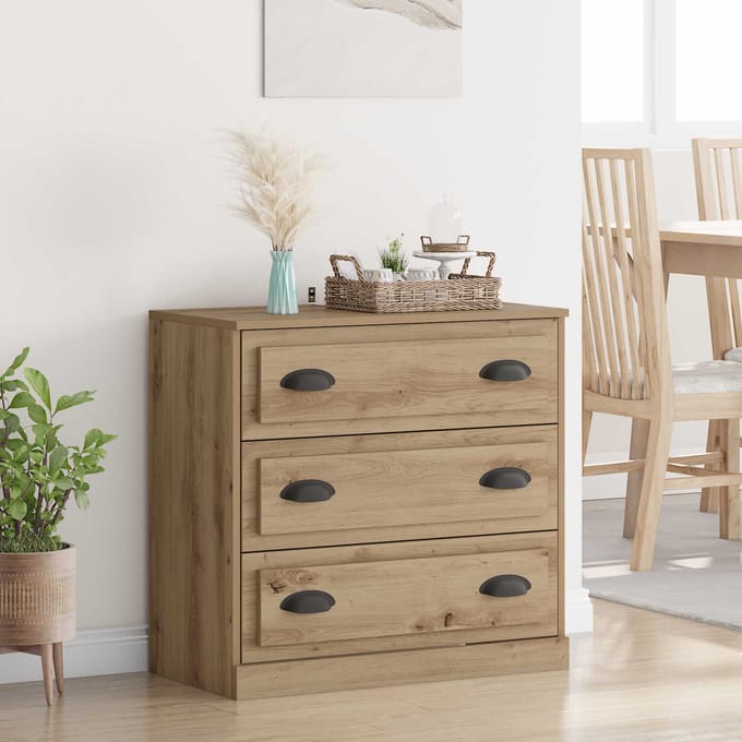 vidaXL - Dressoir - Artisan - Eiken - 70 - x - 35,5 - x - 67,5 - cm - Bewerkt - hout