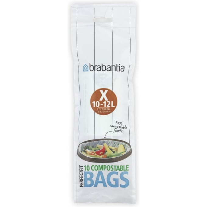 Brabantia PerfectFit Vuilniszakken - 100% Composteerbaar - Biologisch Afbreekbaar - 10/12 l - Code X - 10 stuks