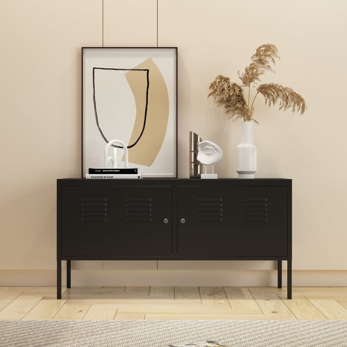 Commode Pyhtää 118x40x60 cm staal zwart mat [en.casa]