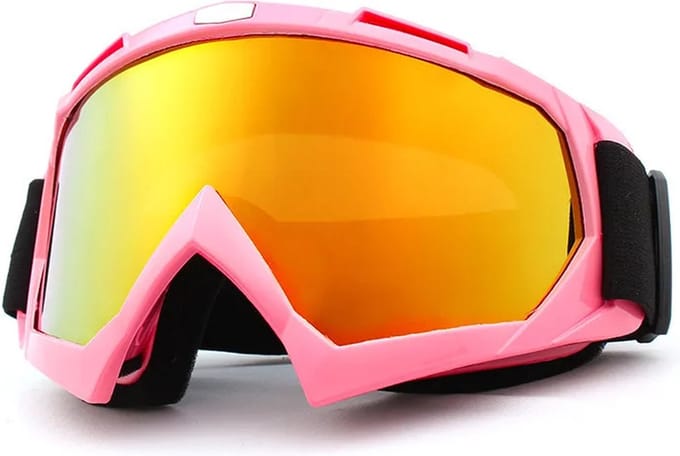 Skibril - Snowboardbril - Crossbril - Roze - Goud Rood Spiegel