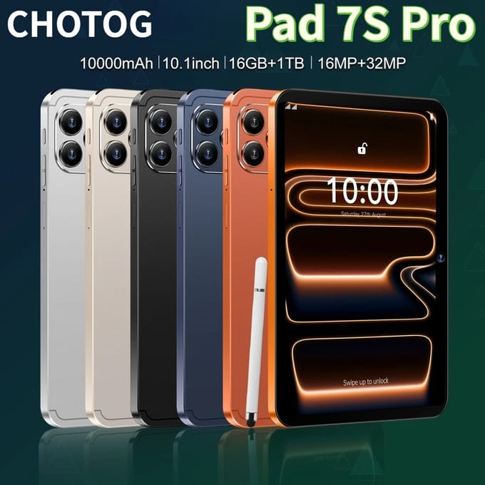 CHOTOG 10.1 inch Tablets Tab Pad 7S Pro 5G Dual Card Kinderen Tablet Android 15 10000mAh Globale Versie Tablet 22GB+2TB Tab PC