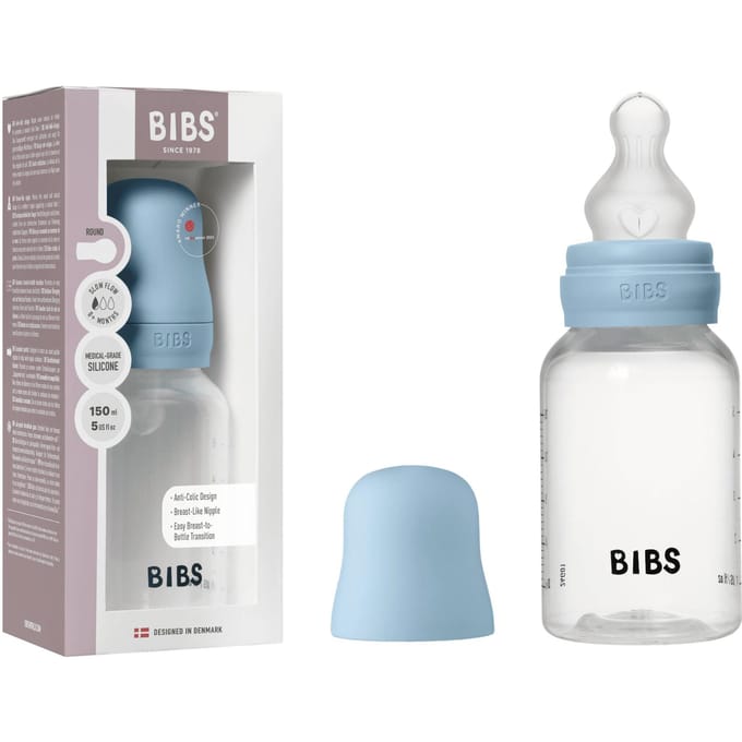 BIBS Baby Bottle Round Silicone Slow Flow Baby Blue 150 ml