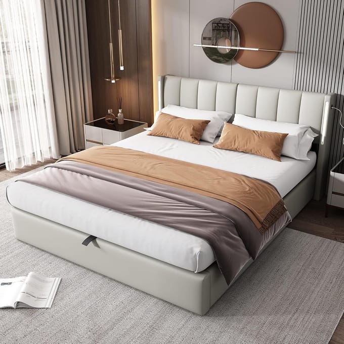 Gestoffeerd bed 180x200 cm met opbergbak en verstelbaar hoofdeinde